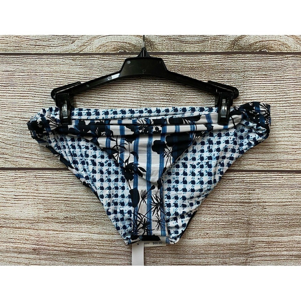 Lucky Brand Swim Womens Size Large Blue & Black Revirsible Bikini Bottom New